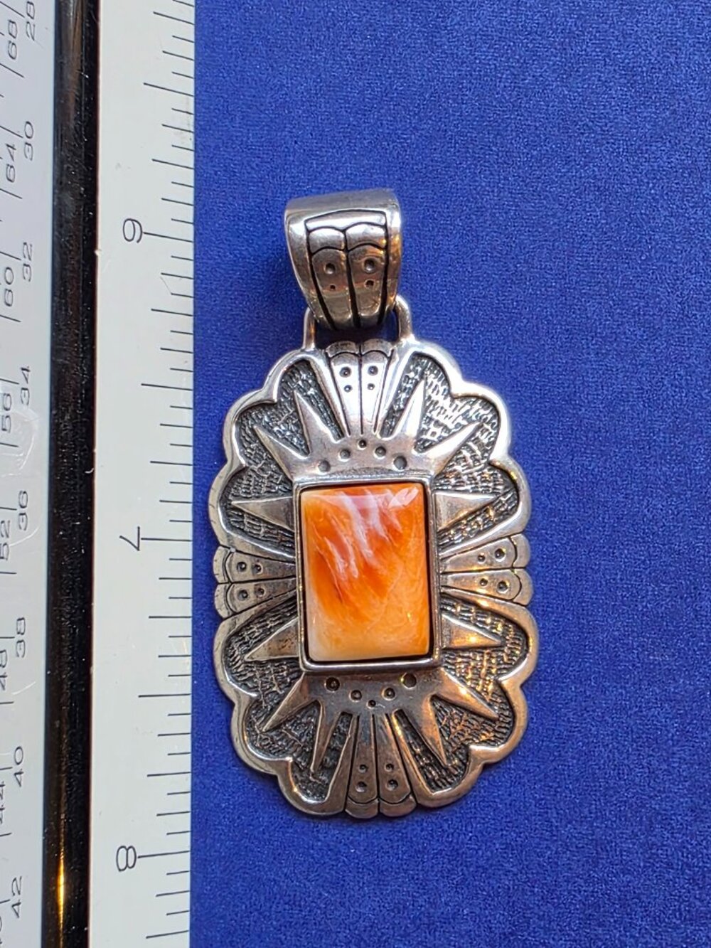 T. Singer Native American Sterling Silver and Spiny Oyster Pendant - Picture 2 of 5